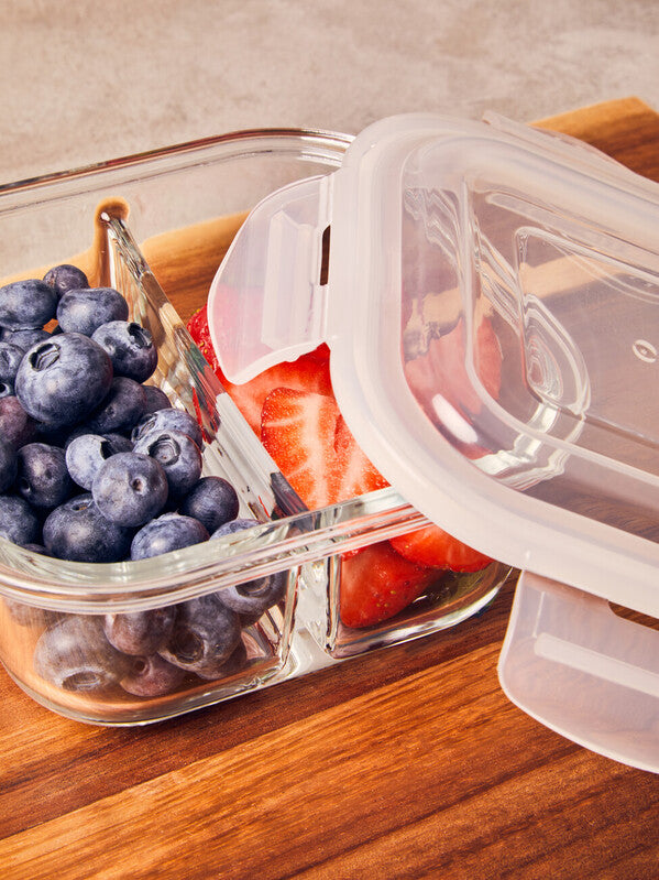 2 Section Square Glass Container with Lid 800 Ml | Freska