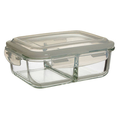 2 Section Rectangular Glass Container with Lid 1040 Ml | Freska