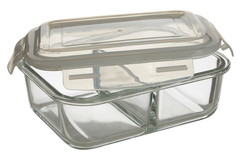 2 Section Rectangular Glass Container with Lid 1040 Ml | Freska