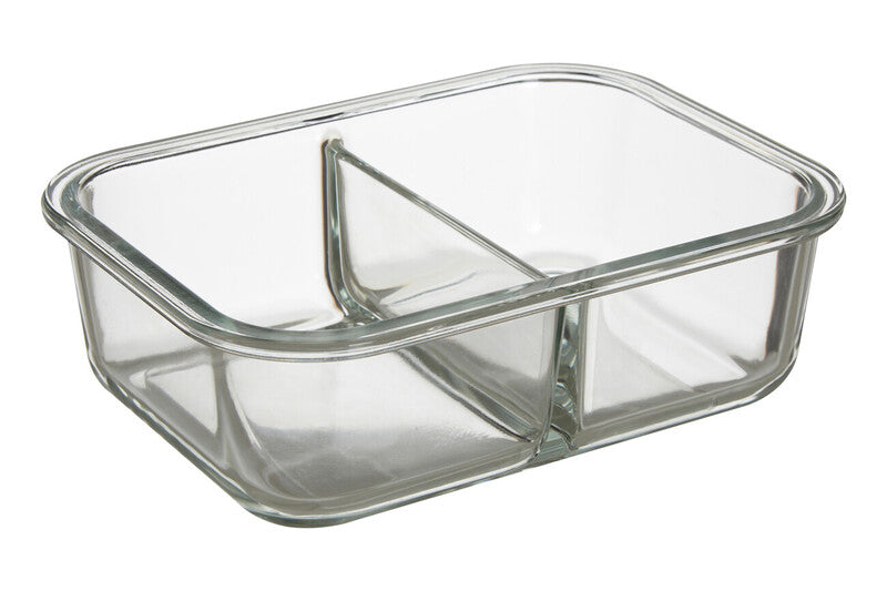 2 Section Rectangular Glass Container with Lid 1040 Ml | Freska