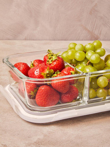 2 Section Rectangular Glass Container with Lid 1040 Ml | Freska