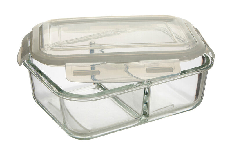2 Section Rectangular Glass Container with Lid 1520 Ml | Freska