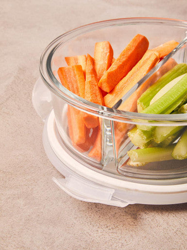 2 Section Round Glass Container with Lid 950 Ml | Freska