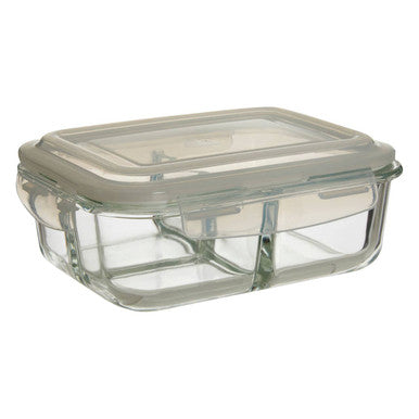 3 Section Rectangular Glass Container with Lid 1040 Ml | Freska