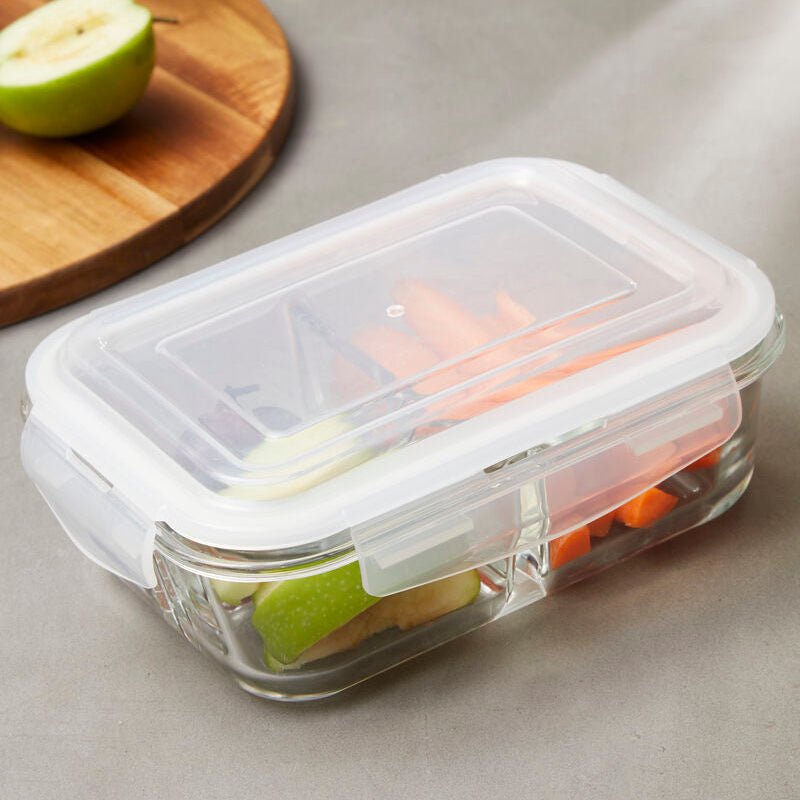 3 Section Rectangular Glass Container with Lid 1040 Ml | Freska