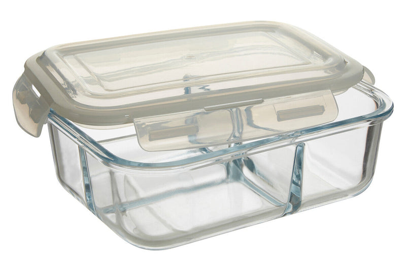 3 Section Rectangular Glass Container with Lid 1520 Ml | Freska