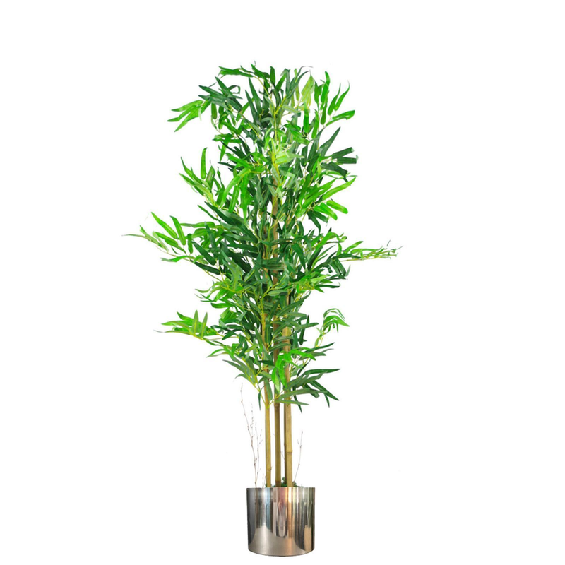 120cm (4ft) Natural Look Artificial Bamboo Plants Trees with Silver Metal Planter - InStock