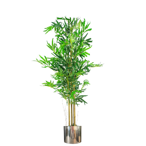 120cm (4ft) Natural Look Artificial Bamboo Plants Trees with Silver Metal Planter - InStock
