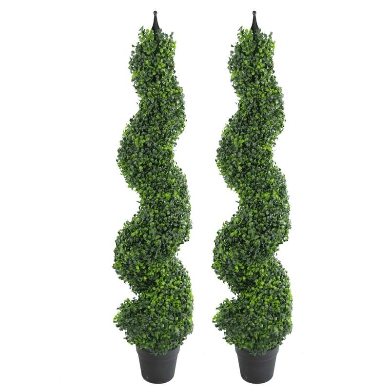 120cm (4ft) Tall Artificial Boxwood Tower Tree Topiary Spiral Metal Top - InStock