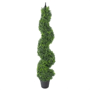 120cm (4ft) Tall Artificial Boxwood Tower Tree Topiary Spiral Metal Top - InStock