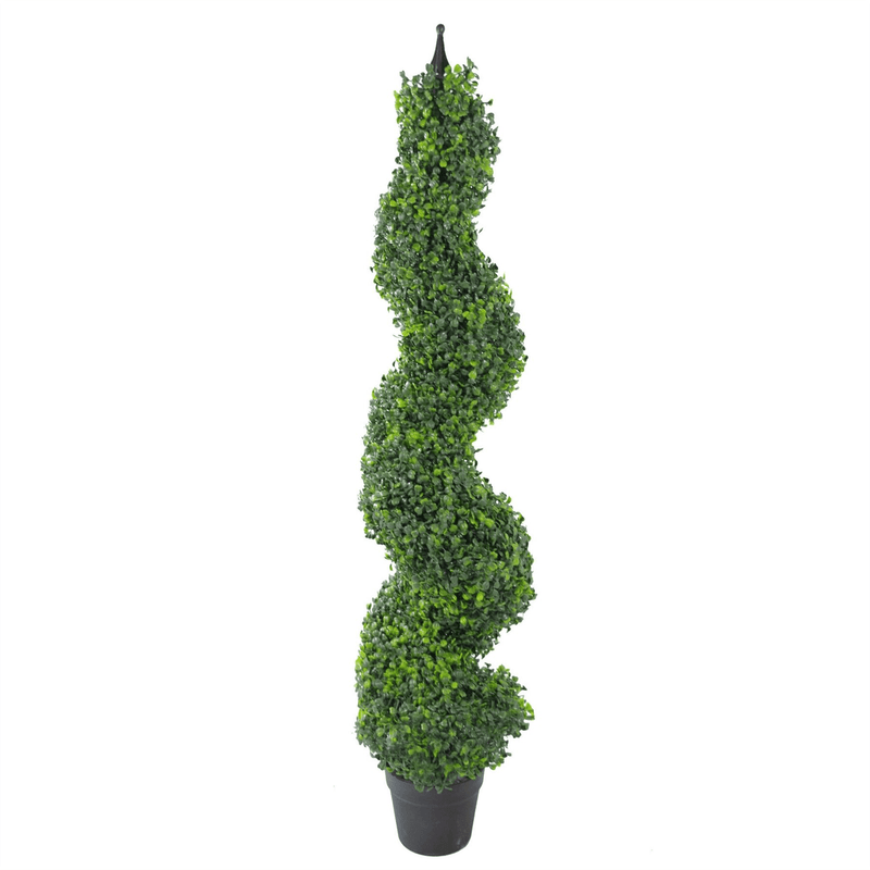 120cm (4ft) Tall Artificial Boxwood Tower Tree Topiary Spiral Metal Top - InStock