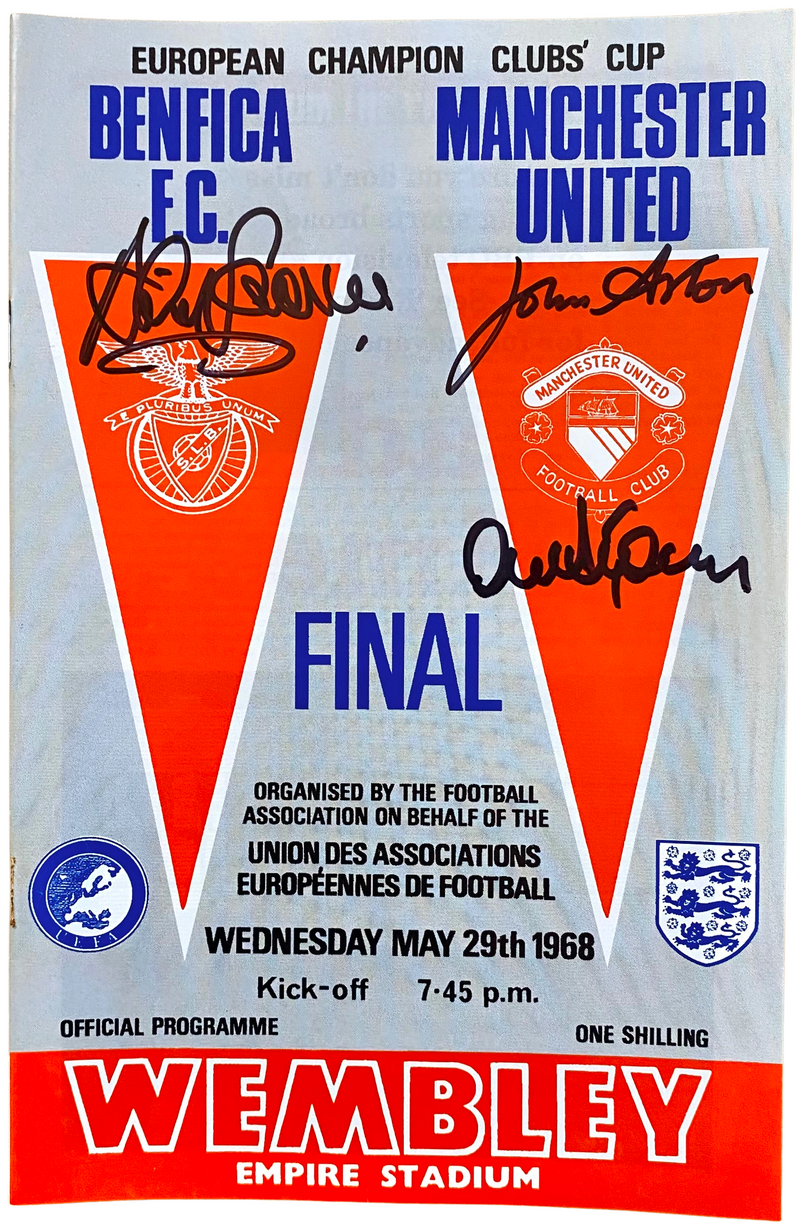 1968 European Cup Final Programme 3X Signed by Alex Stepney, David Sadler & John Aston