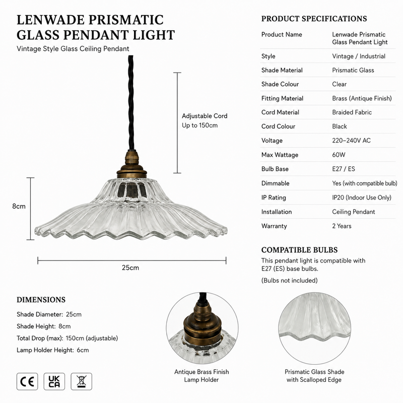 Lenwade ~ Prismatic Glass Shade Light Pendant Set