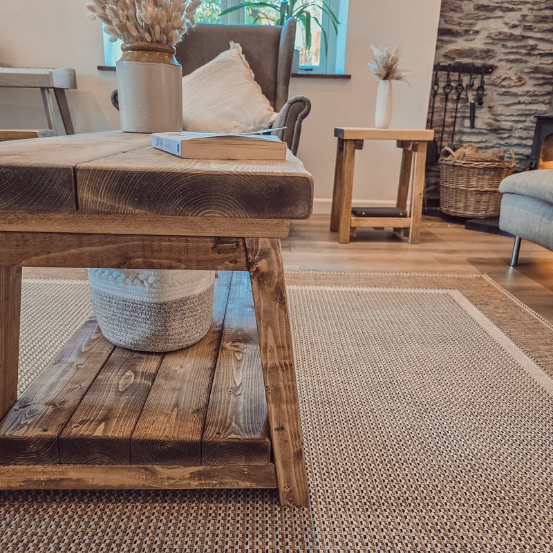 CARA Rustic Wooden Coffee Table With Shelf