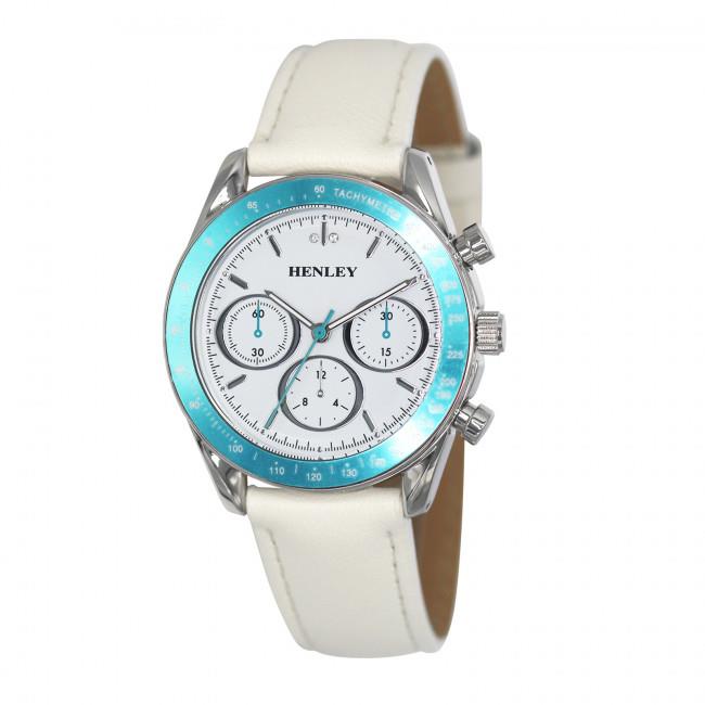 Henley Ladies Round sporty white dial Leather Strap Watch Blue H06183.6