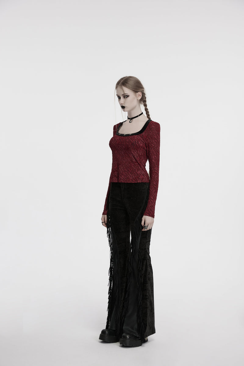 Punk Rave Morrigan Wasteland Tassel Flare Goth Trousers in Black