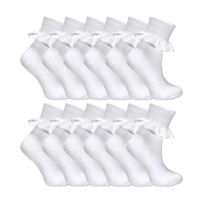 12 Pack Baby Girls White Soft Frilly Lace Socks