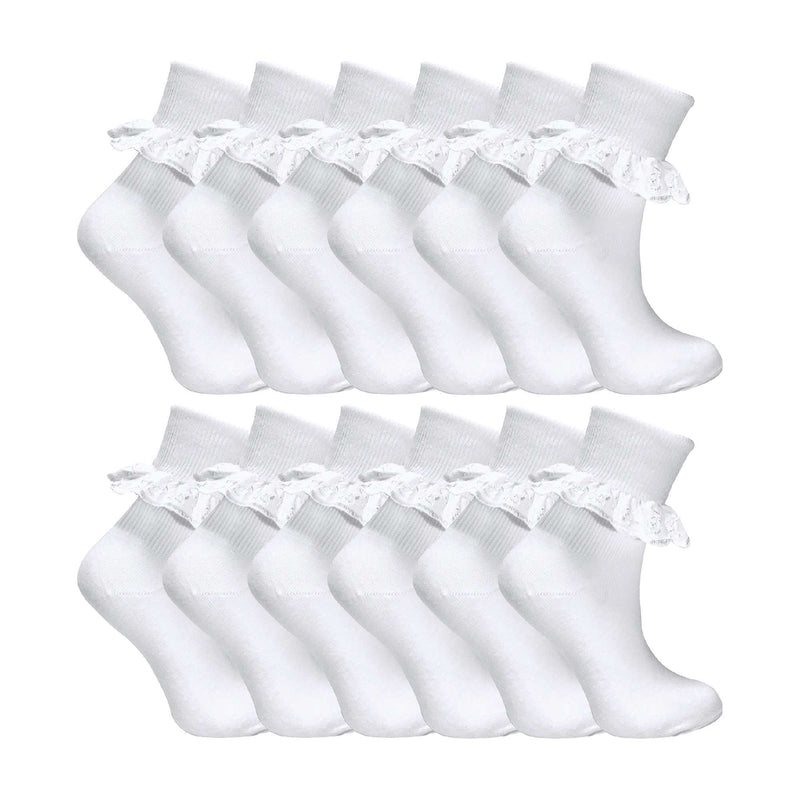 12 Pack Baby Girls White Soft Frilly Lace Socks