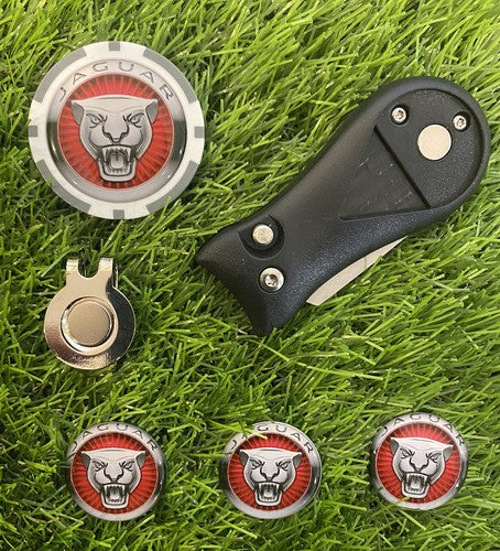 Jaguar Golf Hat Clip Set: Pitchfork & 3 Magnetic Poker Chip Markers