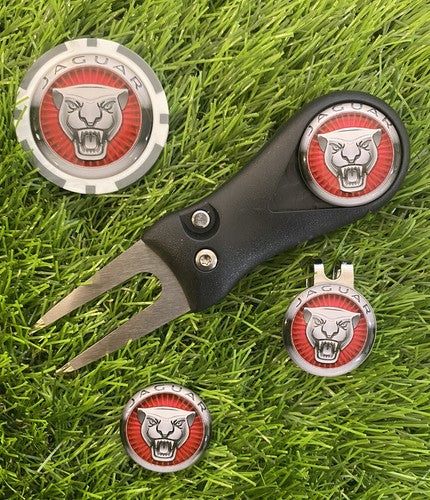 Jaguar Golf Hat Clip Set: Pitchfork & 3 Magnetic Poker Chip Markers