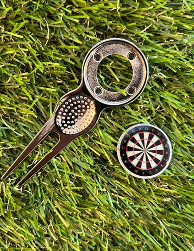 Metal Golf Ball Marker & Silver Divot Repair Tool