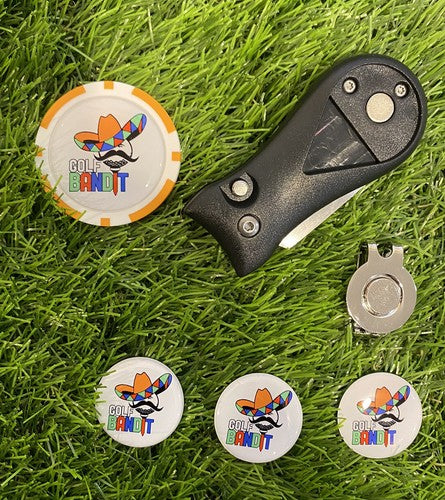 Golf Switchblade Divot Tool Set with Magnetic Hat Clip & Markers