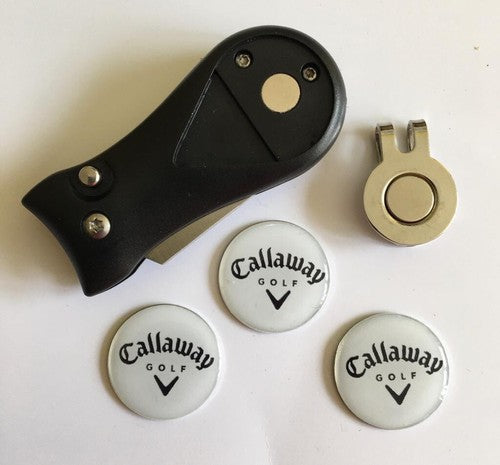 Switchblade Golf Divot Tool With Magnetic Hat Clip & Callaway Markers