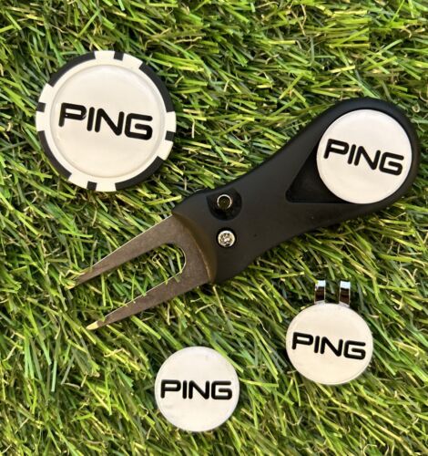 Ping Magnetic Switchblade Golf Divot Tool with Hat Clip & 3 Ball Markers