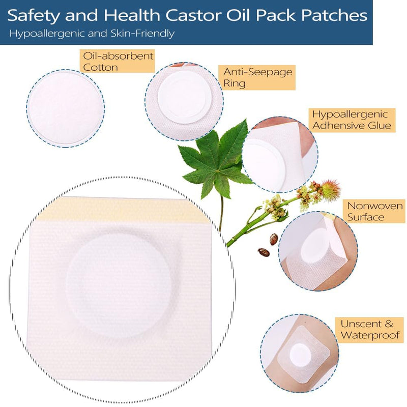 12Pcs Hypoallergenic Castor Oil Pack Wraps for Belly Button – Disposable, Self-Adhesive, 3.2 x 3.2 in White