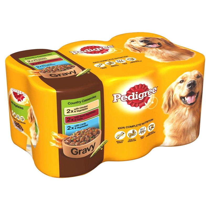 PEDIGREE Adult Wet Dog Food Tins Country Casseroles in Gravy 6 x 400g - Case of 4