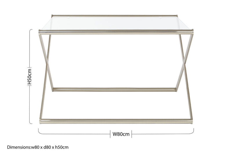 Tempered Glass Square Coffee Table with Criss Cross Satin Nickel Base | Roma