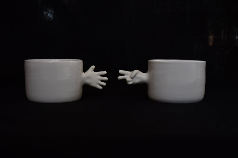 Gesture Ceramic Cups– Handmade Porcelain Coffee Cup (Rock-Paper- Scissors set)