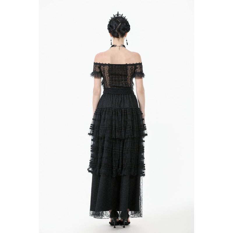 Dark in Love Ophelia Lace Off-Shoulder Gothic Top in Black