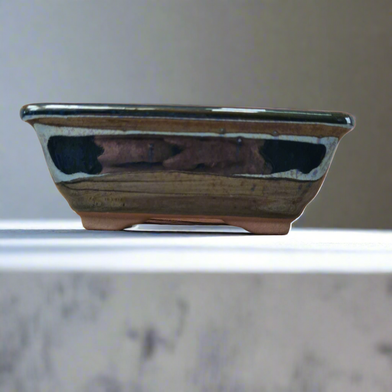 13cm Glazed Bonsai Pot | Rectangle | 13cm x 10cm x 5cm | Blue
