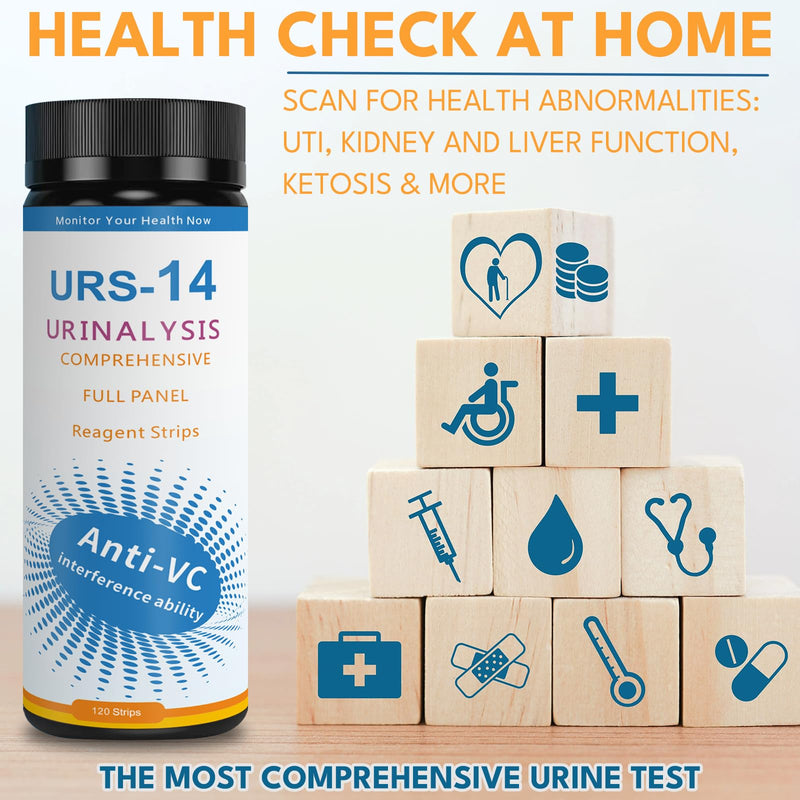 14-URS Reagent Test Strips 120 ct – Urinalysis & UTI Detection, At-Home Use (60s Results)