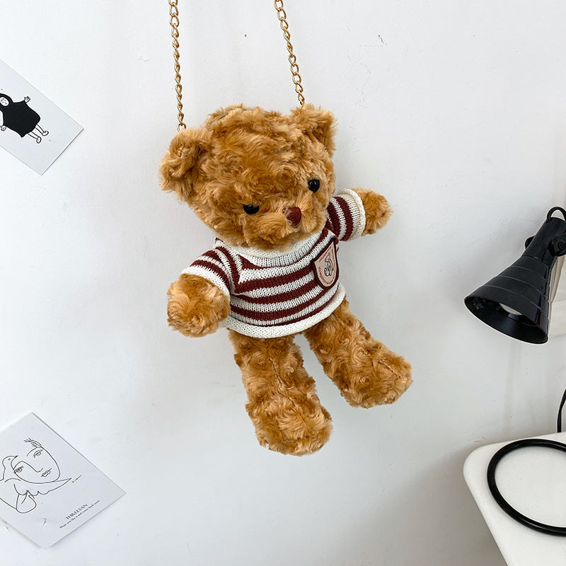 Creative Teddy Bear Chain Plush One Shoulder Messenger Bag