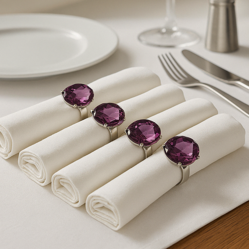 Set of Four Purple Napkin Rings | Diamante