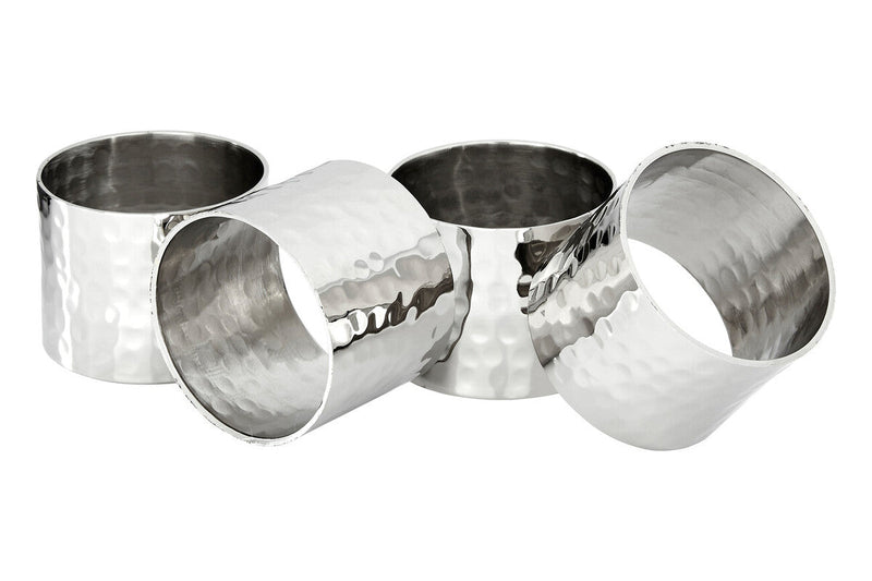 Set of Four Silver Finish Napkin Rings | Metallic Napkin Rings
