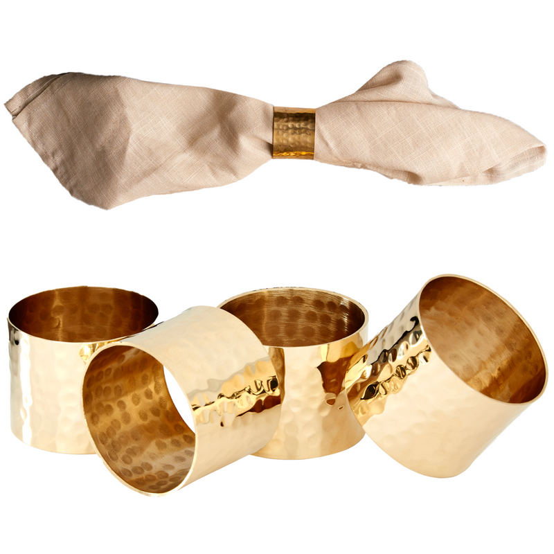 Set of Four Brass Finish Napkin Rings | Metallic Napkin Rings