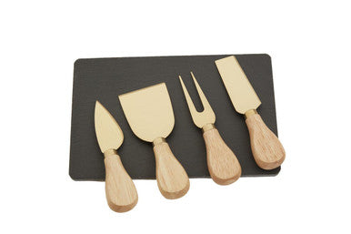 Slate Board and 4 Piece Cheese Knife Set in Gold Finish | Carter