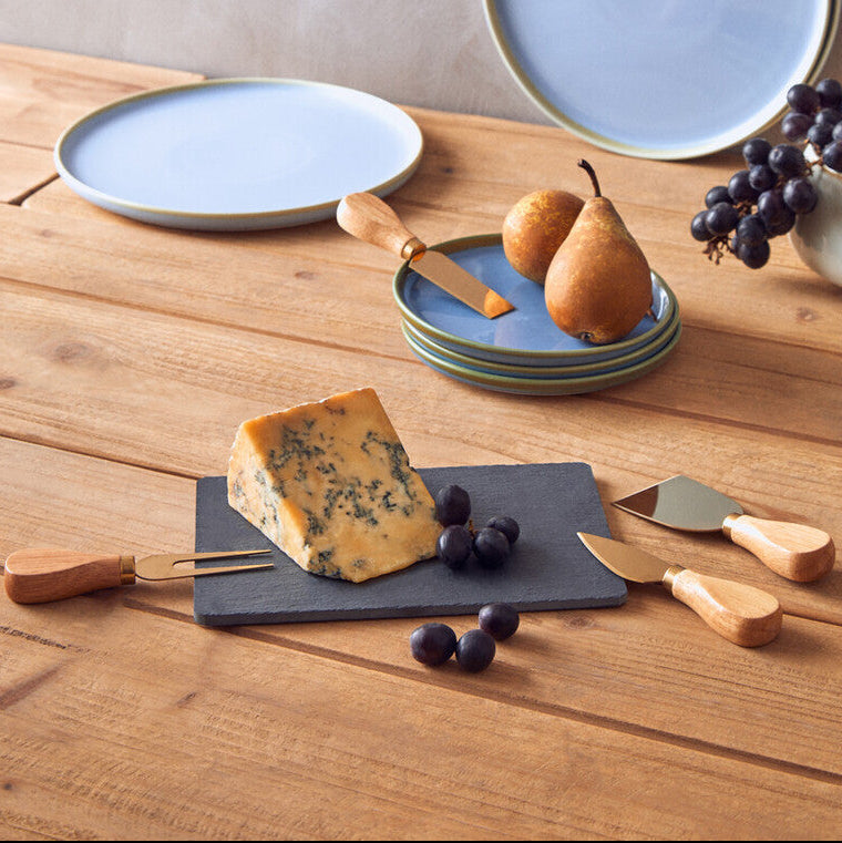 Slate Board and 4 Piece Cheese Knife Set in Gold Finish | Carter