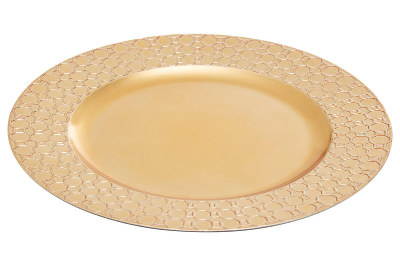 Gold Charger Plate with Octagon Pattern Rim | Dia