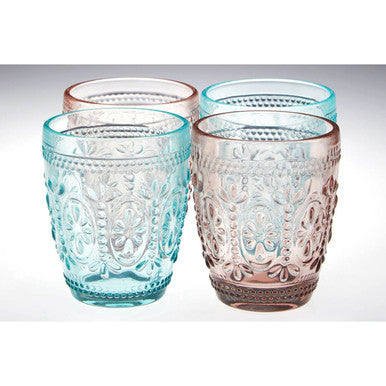 Set of Four Pink and Blue Glass Tumblers | Fleur