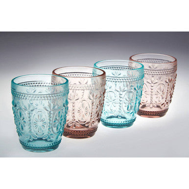 Set of Four Pink and Blue Glass Tumblers | Fleur