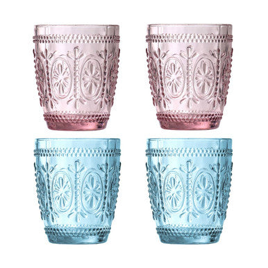 Set of Four Pink and Blue Glass Tumblers | Fleur