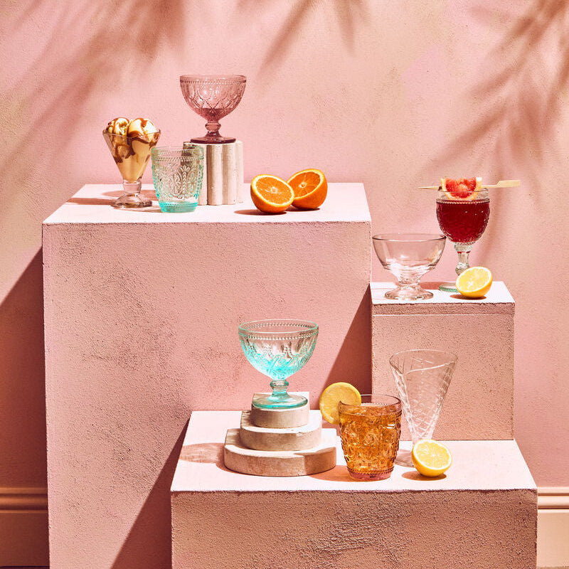 Set of Four Pink and Blue Glass Tumblers | Fleur