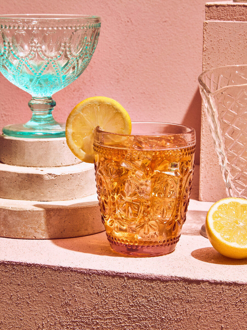 Set of Four Pink and Blue Glass Tumblers | Fleur