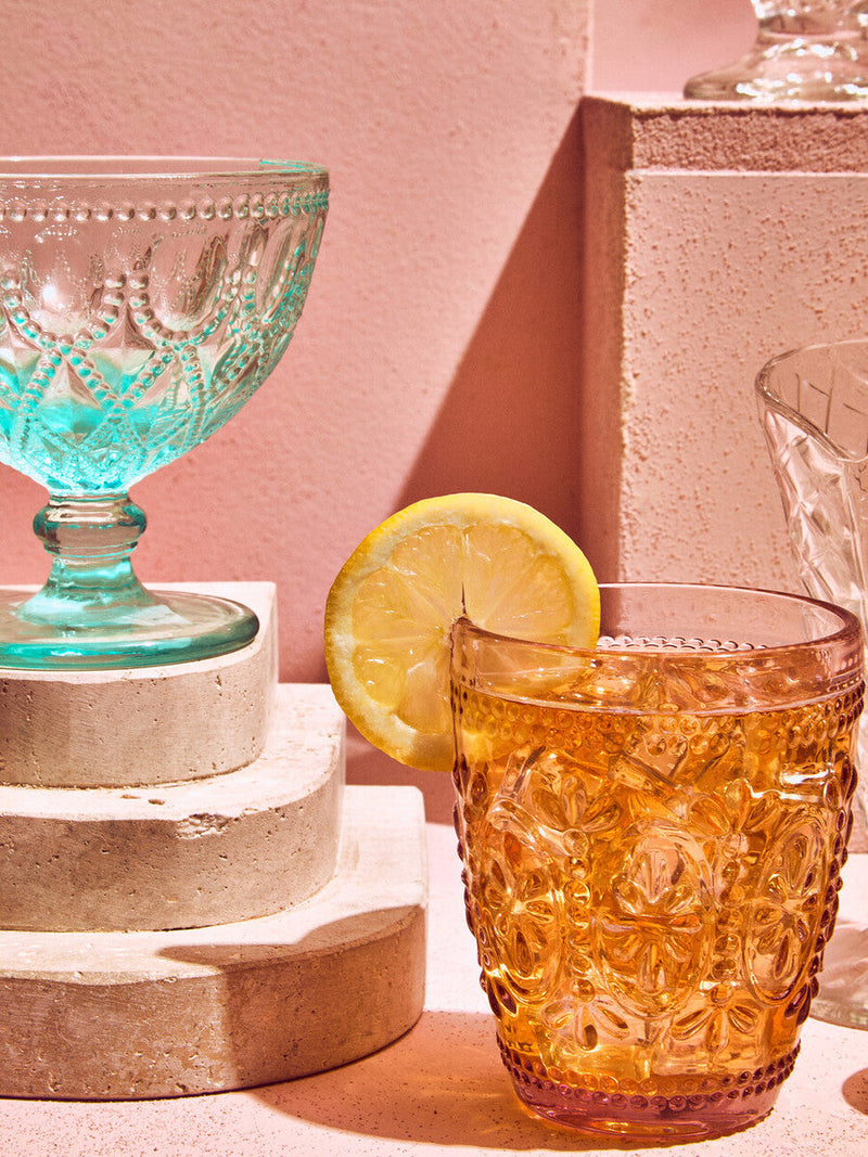 Set of Four Pink and Blue Glass Tumblers | Fleur