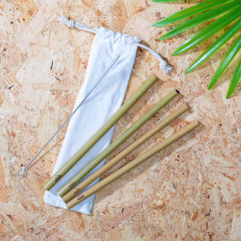 Set of 4 Bamboo Straws with Cleaning Brush | Mimo