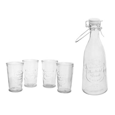 Embossed Glass Bottle Set with Four Glasses | Dayla
